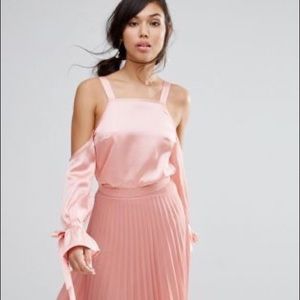 ASOS peach union cold shoulder top in satin